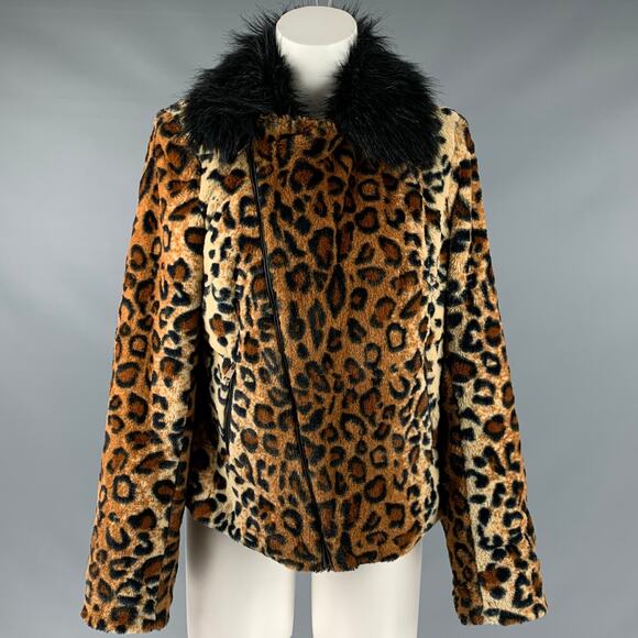 ADRIENNE LANDAU Size M Black Orange Polyester Blend Biker Jacket - Picture 1 of 8